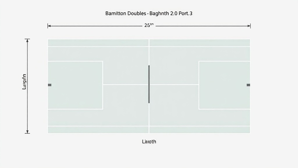 배드민턴 더블스 코트의 상세 치수와 측정 기준을 나타낸 도면